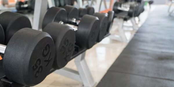 Row of dumbbells in a modern gym